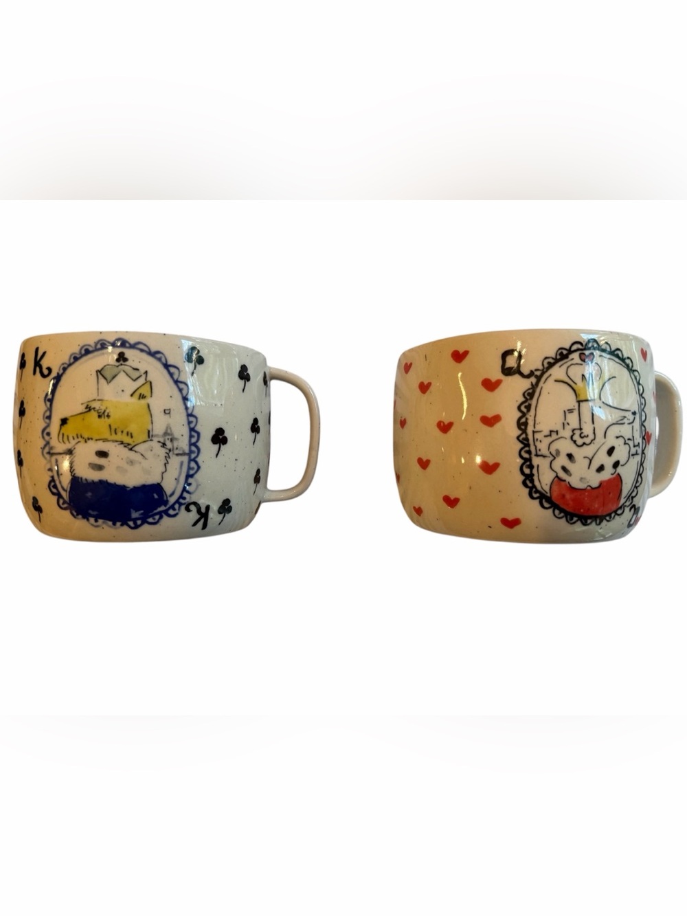 Anthropologie Mug Set/2 POPPY KING & QUEEN Clubs Hearts DOGS Poodle - Picture 4 of 8